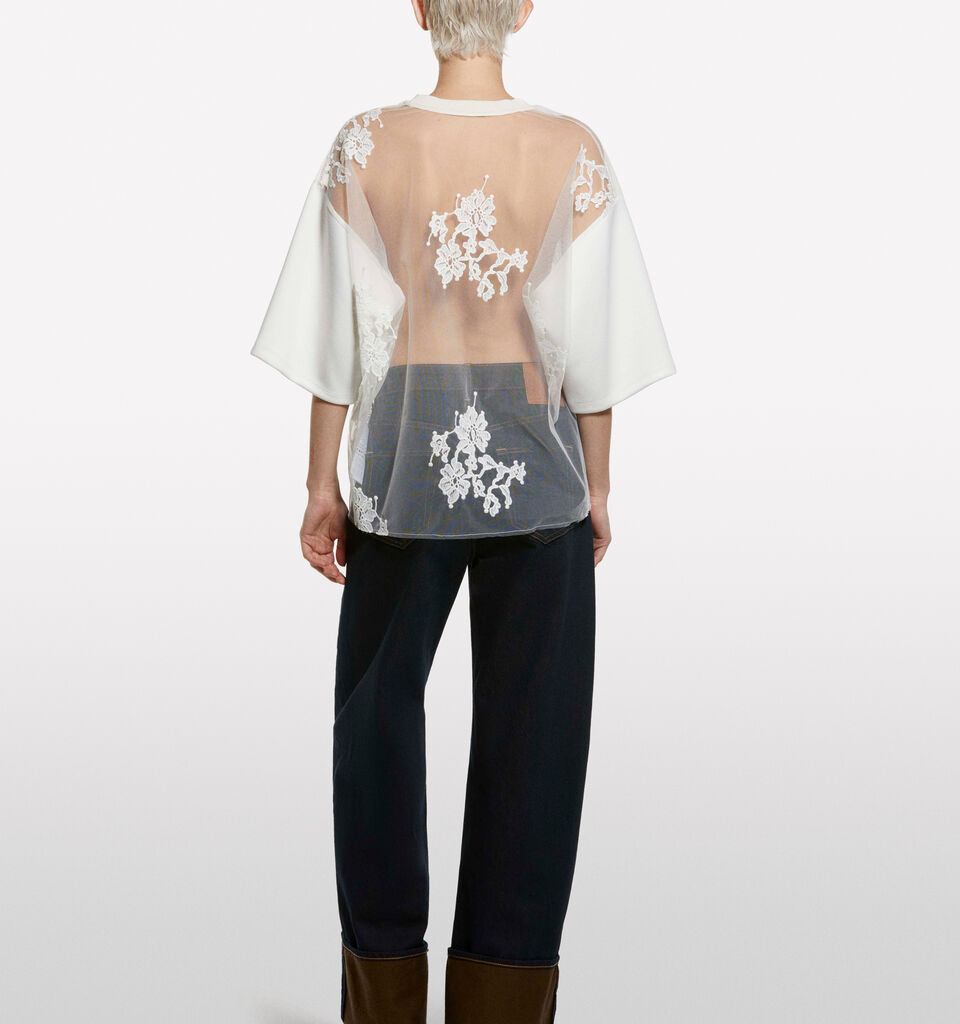 T-shirt bianco panna in pizzo  - t-shirt a manica corta da donna - Bianco Panna | Sisley image number 2